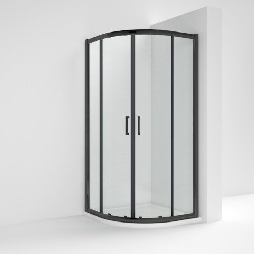 Kristal Matt Black Quadrant Shower Cubicle 800mm x 800mm Double Door 6mm Glass (1900mm)