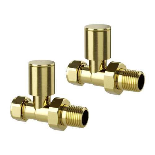ProTek Brushed Brass Straight Manual Radiator Valves (Pair)