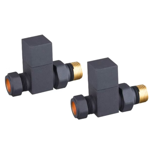 ProTek Square Anthracite Straight Radiator Valves (Pair)