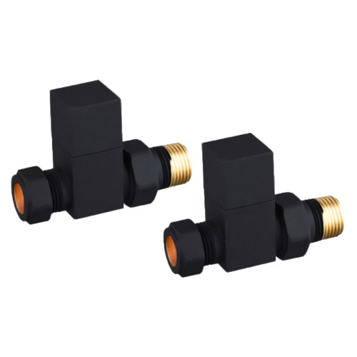 ProTek Square Black Straight Radiator Valves (Pair)