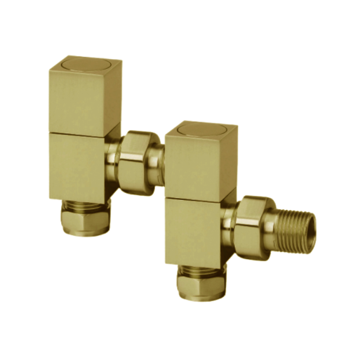 ProTek Square Brushed Brass Angled Radiator Valves (Pair)