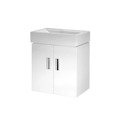 Cloakroom 450mm White Gloss Wall Hung Cabinet & Basin - 1 Tap Hole