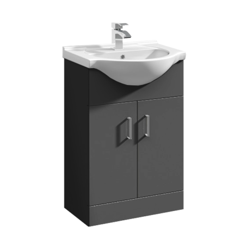 Floe 550mm Gloss Grey Floor Standing Cabinet & Basin - 1 Tap Hole