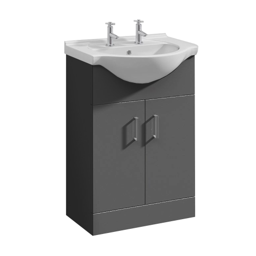 Mayford 550mm Gloss Grey Floor Standing Cabinet & Basin - 2 Tap Hole