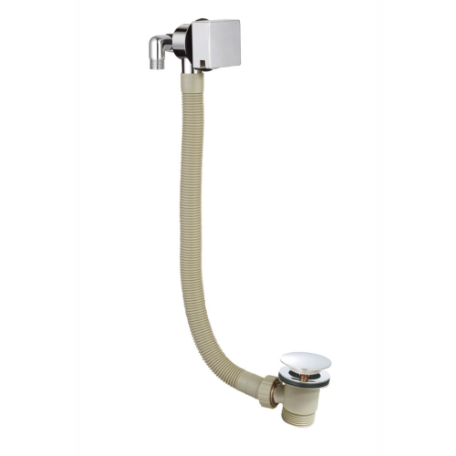 Chrome Square Single Freeflow Bath Filler & Sprung Waste & Overflow