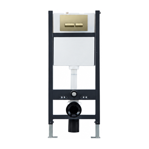 Pro 1135mm WC Frame/Concealed Cistern & Brushed Brass Flush Plate