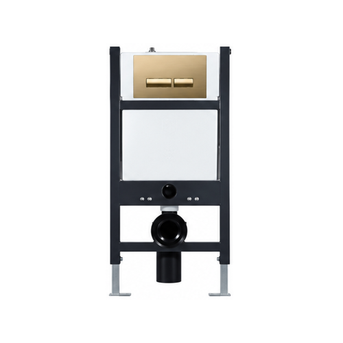 Pro 820mm Under Window WC Frame/Concealed Cistern & Brushed Brass Flush Plate