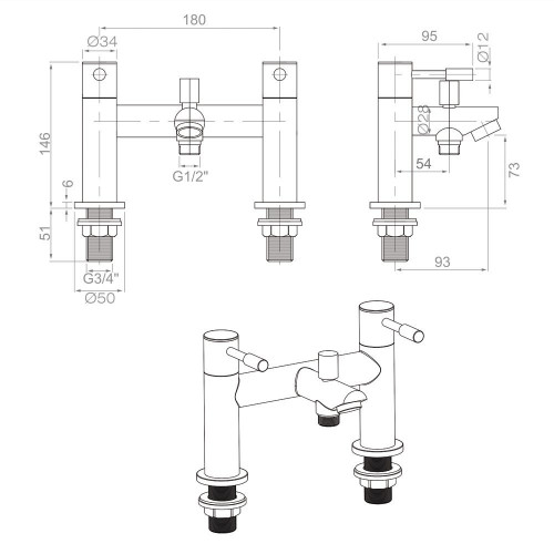 Aspen Chrome Bath Shower Mixer & Shower Kit