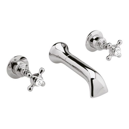 Hudson Reed Topaz Chrome/White Crosshead Bath Spout & Stop Taps