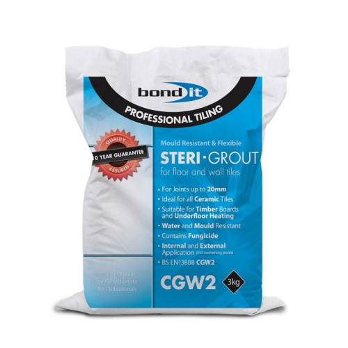 Bond-It Steri-Grout Mould Resistant Flexible Floor & Wall Tile Grout - Silver Grey 3KG