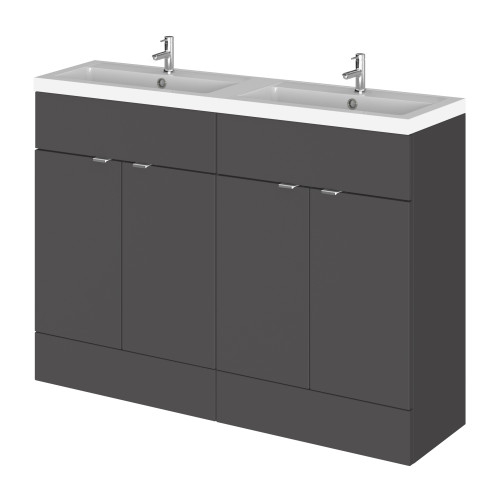 Hudson Reed Fusion Grey Gloss 1200mm Vanity Unit & Double Basin (355mm Deep)