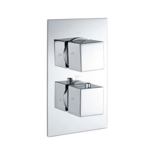 Cube Square Twin Two Outlet Thermostatic Concealed Shower Valve - Chrome