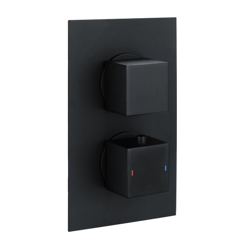 Cube Square Twin Two Outlet Thermostatic Concealed Shower Valve - Matt Black