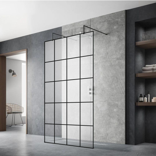 Hudson Reed Apex Black Framed 900mm x 1950mm Wetroom Screen with Arms & Feet