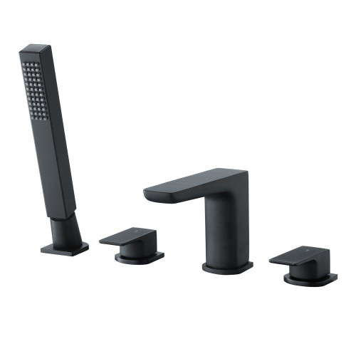 Hydro Matt Black 4 Tap Hole Deck Mounted Bath Shower Mixer