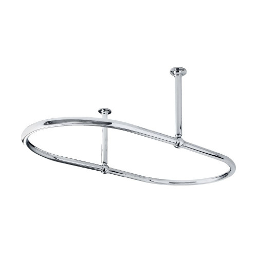 Chrome Oval Shower Curtain Rail with Middle Ceiling Mounts - 683mm x 1092mm