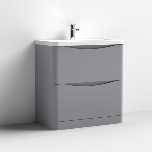 Nuie Lunar Satin Grey 800mm Floor Standing 2 Drawer Unit & Polymarble Basin