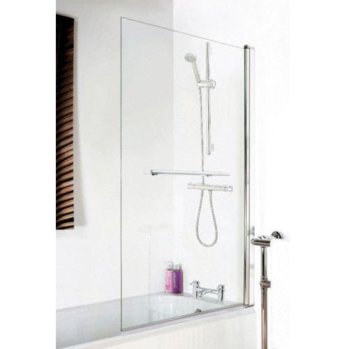 Square Hinged Chrome Plain Bath Screen & Towel Rail 6mm