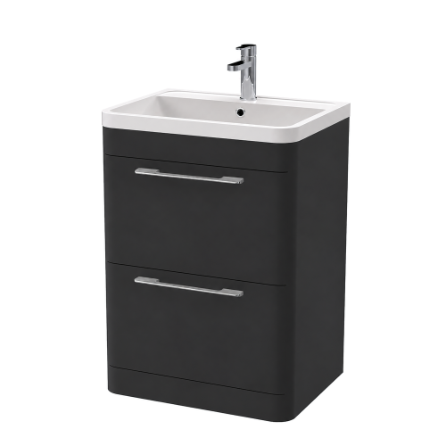 Roma 600mm Anthracite Gloss Floor Standing Cabinet & Polymarble Basin (Chrome Handles)