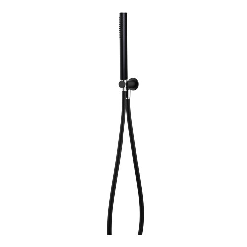 Round Matt Black Shower Handset, PVC Hose & Wall Bracket with Integrated Wall Elbow