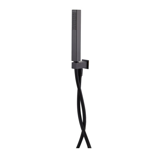 Square Matt Black Shower Handset, PVC Hose & Wall Bracket with Integrated Wall Elbow