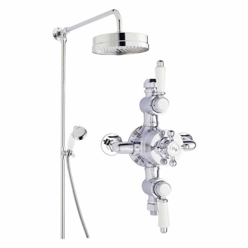 Traditional Victorian Triple Shower Valve & Luxury Rigid Riser Kit - Chrome