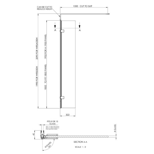 Hudson Reed Wet Room Shower Screen with Hinged Return