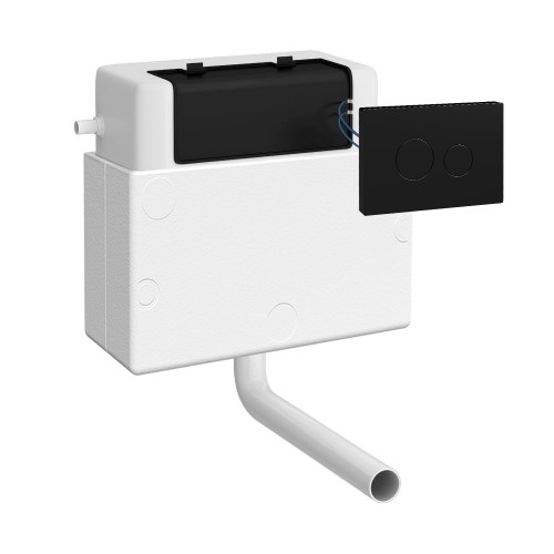 Air Pneumatic Comfort Height Dual Flush Universal Access Concealed Cistern With Black Push Plate