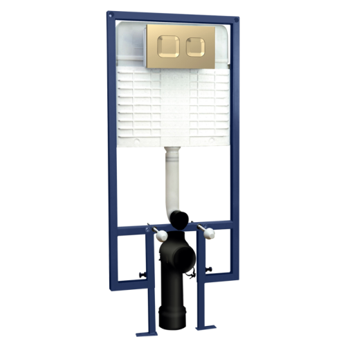 Sky 1135mm Wall Hung WC Frame/Concealed Cistern & Brushed Brass Flush Plate