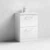 Nuie Arno Gloss White 600mm Floor Standing 2 Drawer Vanity Unit & Basin