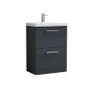 Nuie Arno Soft Black 600mm Floor Standing 2 Drawer Vanity Unit & Thin Edge Basin