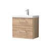 Nuie Arno Bleached Oak 600mm Wall Hung 2 Drawer Vanity Unit & Basin