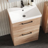 Nuie Arno Bleached Oak 600mm Floor Standing 2 Drawer Vanity Unit & Basin