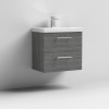 Nuie Arno Anthracite Woodgrain 600mm Wall Hung 2 Drawer Vanity Unit & Basin