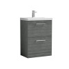 Nuie Arno Anthracite Woodgrain 600mm Floor Standing 2 Drawer Vanity Unit & Basin