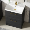 Nuie Arno Charcoal Black 600mm Floor Standing 2 Drawer Vanity Unit & Basin