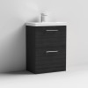 Nuie Arno Charcoal Black 600mm Floor Standing 2 Drawer Vanity Unit & Basin