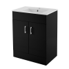 Cube 600mm Matt Black Floor Standing Cabinet & Minimalist Basin - 1 Tap Hole