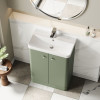 Nuie Core Satin Green 600mm Floor Standing 2 Door Vanity Unit & Basin