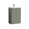 Nuie Core Satin Green 600mm Floor Standing 2 Door Vanity Unit & Basin