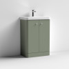 Nuie Core Satin Green 600mm Floor Standing 2 Door Vanity Unit & Basin