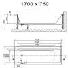 Cube Square 1700mm x 750mm Single Ended Bath & Leg Set