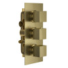 Cube Square Triple Two Outlet Thermostatic Concealed Shower Valve - Brushed Brass