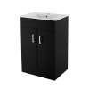 Cube 500mm Matt Black Floor Standing Cabinet & Minimalist Basin - 1 Tap Hole