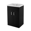 Cube 500mm Matt Black Floor Standing Cabinet & Mid-Edge Basin - 1 Tap Hole