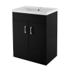 Cube 600mm Matt Black Floor Standing Cabinet & Mid-Edge Basin - 1 Tap Hole