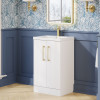 Nuie Deco Satin White 500mm Floor Standing 2 Door Vanity Unit & Basin