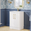 Nuie Deco Satin White 600mm Floor Standing 2 Door Vanity Unit & Basin