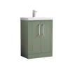 Nuie Deco Satin Green 600mm Floor Standing 2 Door Vanity Unit & Basin