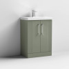 Nuie Deco Satin Green 600mm Floor Standing 2 Door Vanity Unit & Basin